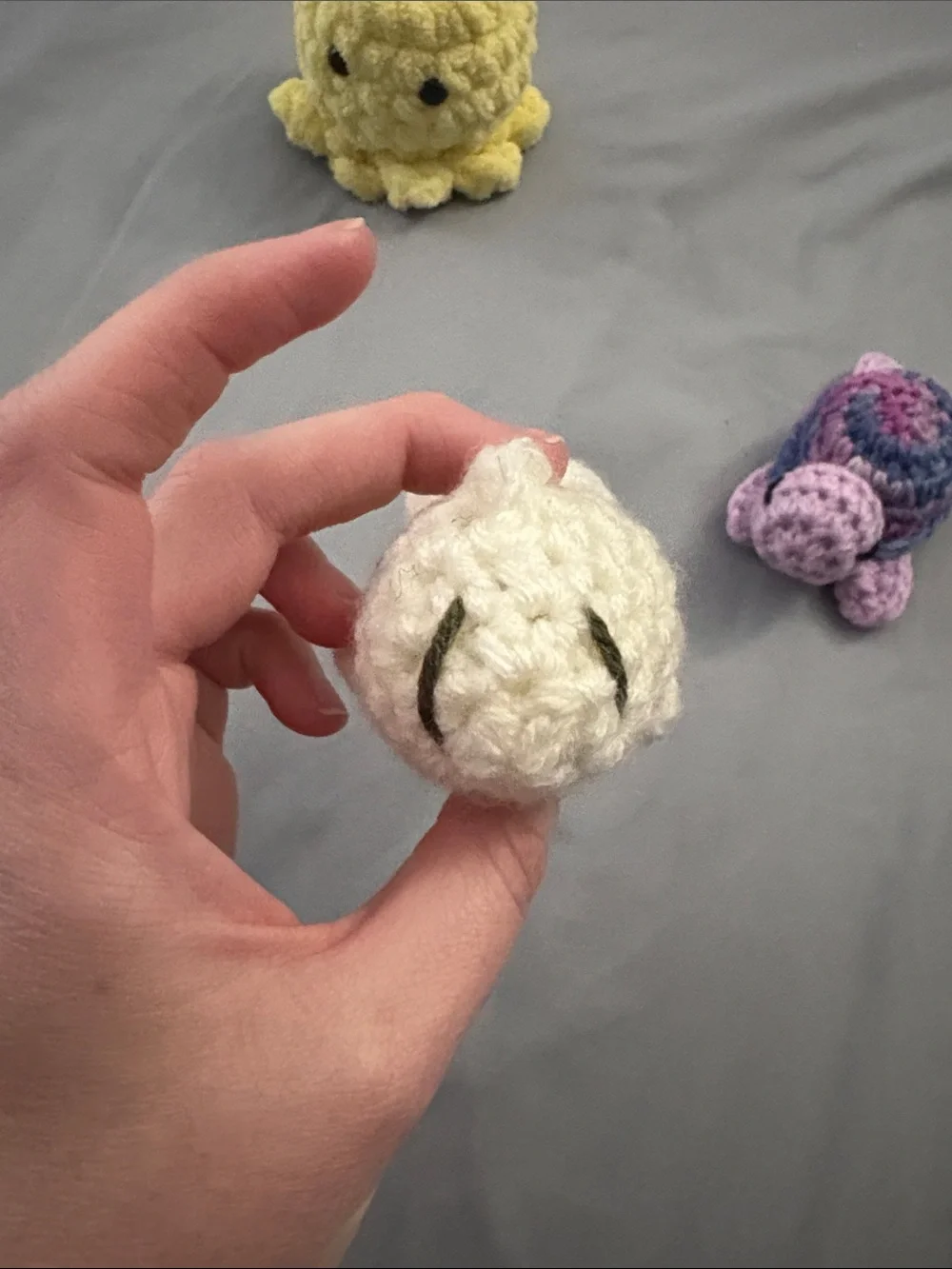 Handmade Crochet Plush Trio - Yellow Octopus, Purple Turtle, Cream fish